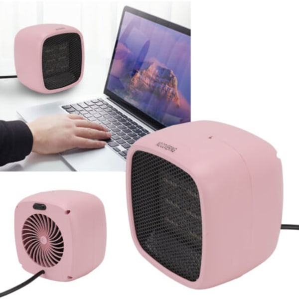 Skrivebordsvarmevifte, Mini bærbar elektrisk varmeovn for lite kontor og hjem, rosa, EU, 220V.pa