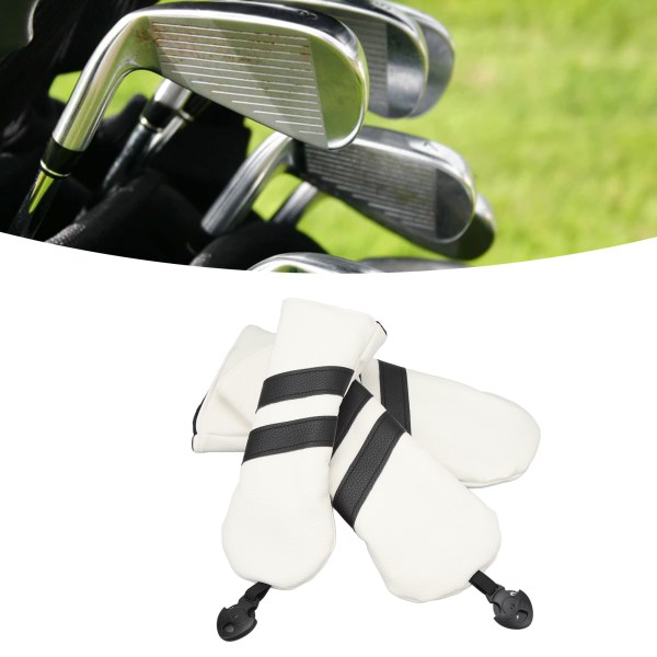 Club Headcover PU Driver Headcover Wood Fairway Hybrid Støvtett Roterbar Label Tag Club Protector for Sport Outdoor White
