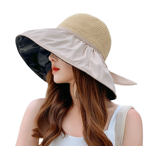 Bredbrättad solhatt för kvinnor, sommarhatt med UV-skydd, packbar Beige