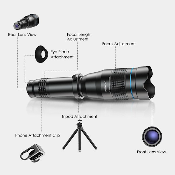 APEXEL 60x Super Telefoto Zoom Puhelinlinssi 36X 28X Tehokas Monokulaarinen Metalliteleskooppi Mobiili Teleobjektiivi Leirintämatkailuun 36x Lens
