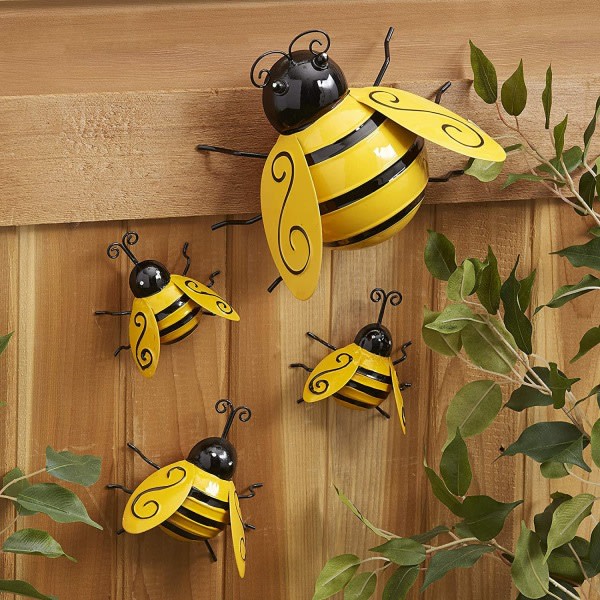 Metal Bee Decor Bumble Bee Garden Accenter 3D Honey Bee Wall