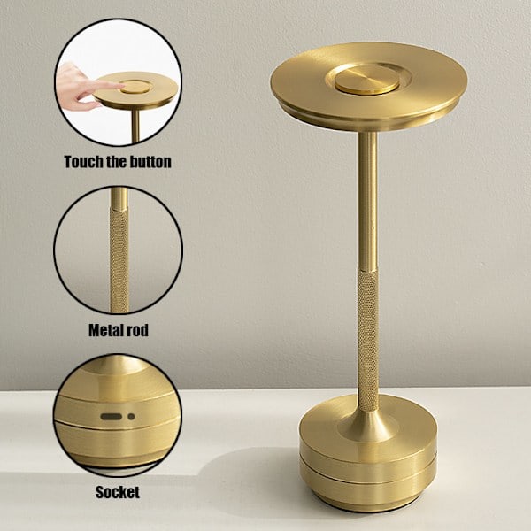 Paris Sladdlös Skrivbordslampa, Dimbar, Metall, USB-laddningsbar, 1 st, Guld