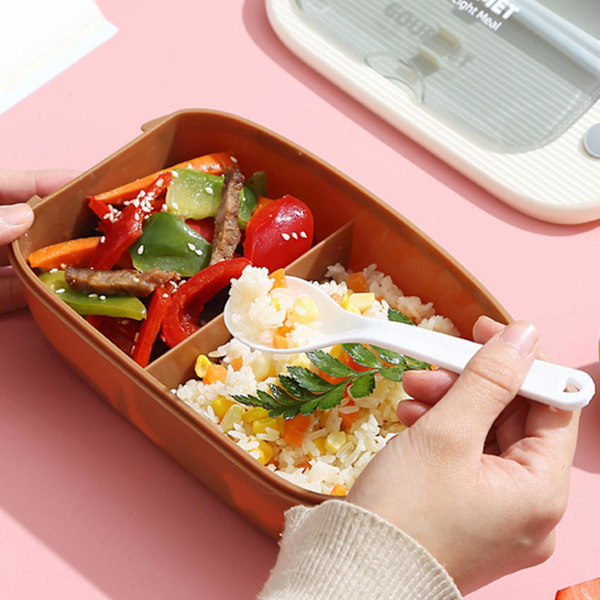 1 set 1,1L Lunchlåda Bra tätning Klassificera Förvaring av plast 2 Galler Bento Matbehållare med skedgaffel Daglig användning Tianyuhe Khaki