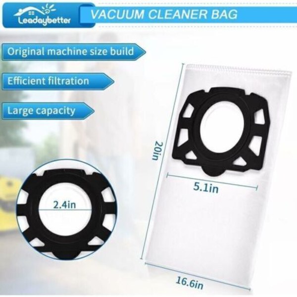 Leadaybetter 12 Støvsugerposer for Karcher WD4 WD5 WD6 Premium, egnet for Karcher MV4, MV5, MV6 våt- og tørrsuger 2.863-006.0,,.pa