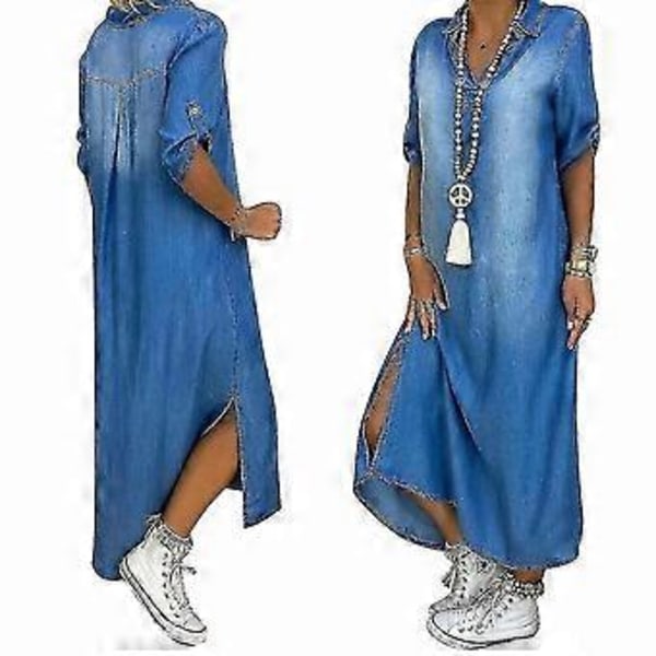 Sommer Casual Lang Maxi Denim Kjole til Damer