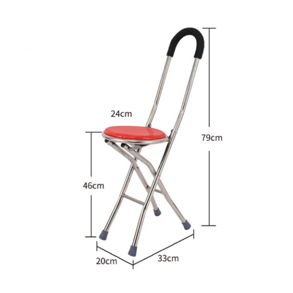 Walking Stick Chair Combo Höjdjustera Rostfritt stål fällbar käppsäte för utomhusresor