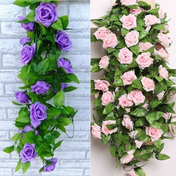 2,4m Kunstig Blomst Simulering Silke Rose Blomst Vine Ivy Hjem Bryllup Dekoration Champagne