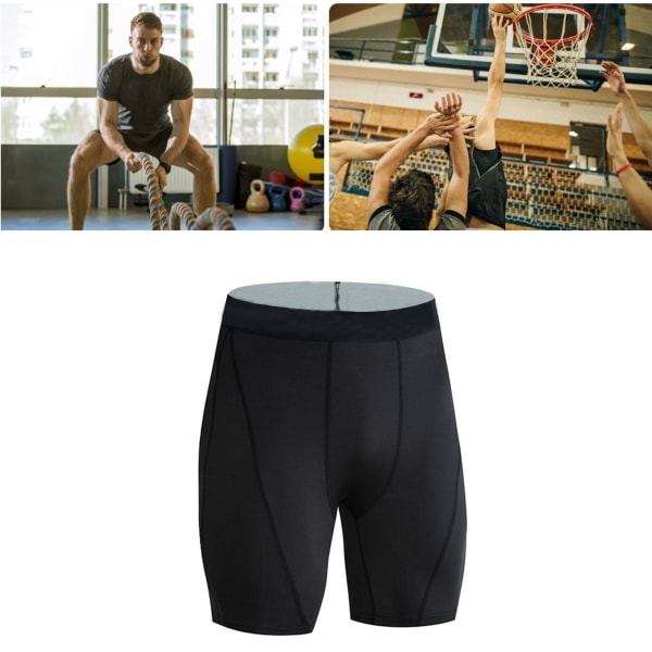 Menn Korte Leggings Polyester Elastisk Hurtigtørkende Menn Sportsbukser for Sport Basketball Fotball Svart XL
