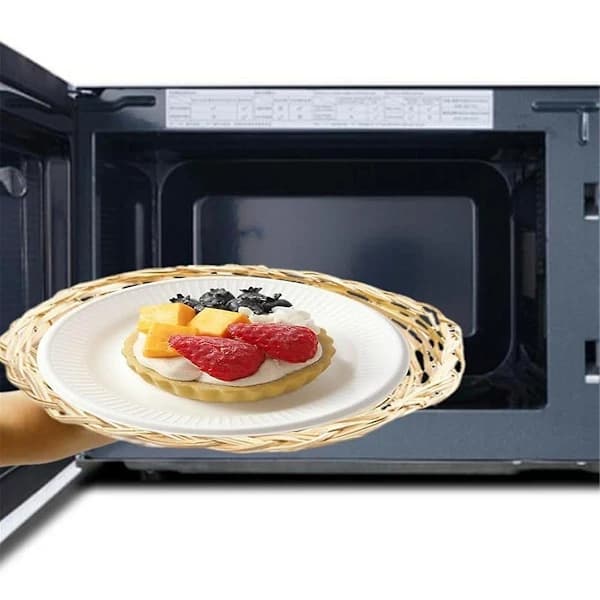 8-pack Bambu Papperstallrikshållare, 25 cm Återanvändbara för Middagstallrikar Handvävda Korgar för Papperstallrikar