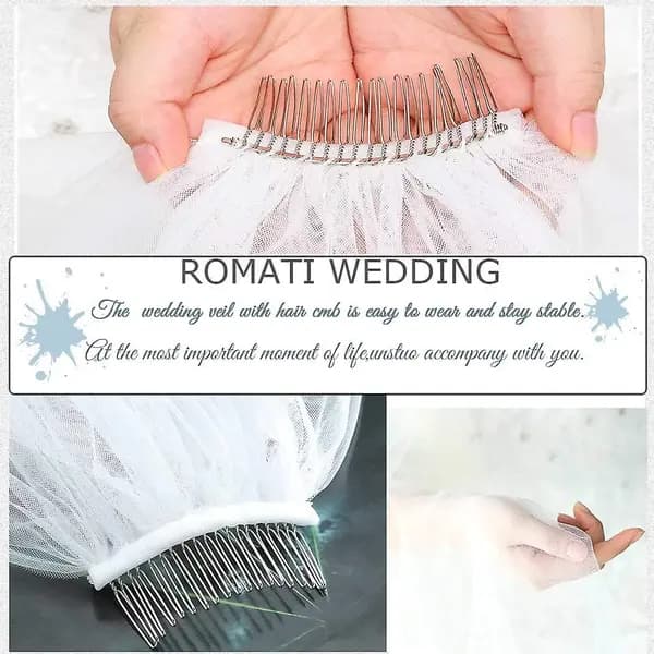 Single Layer Bridal Wedding White Fingertip Wedding Veil with Comb and Cut Edge (White)