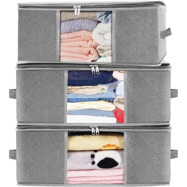 3-pack (Grey) Under Bed Clothes Storage Bag Fabric Finish