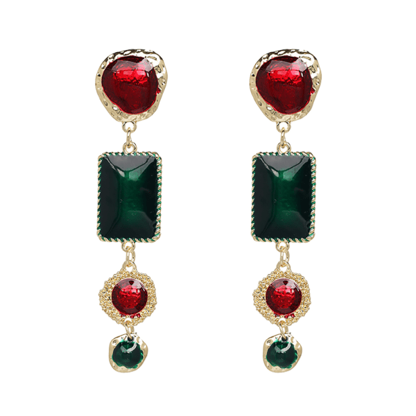 1 par delikat fasjonable kvinner anheng øredobber gave smykker tilbehør (rød grønn)