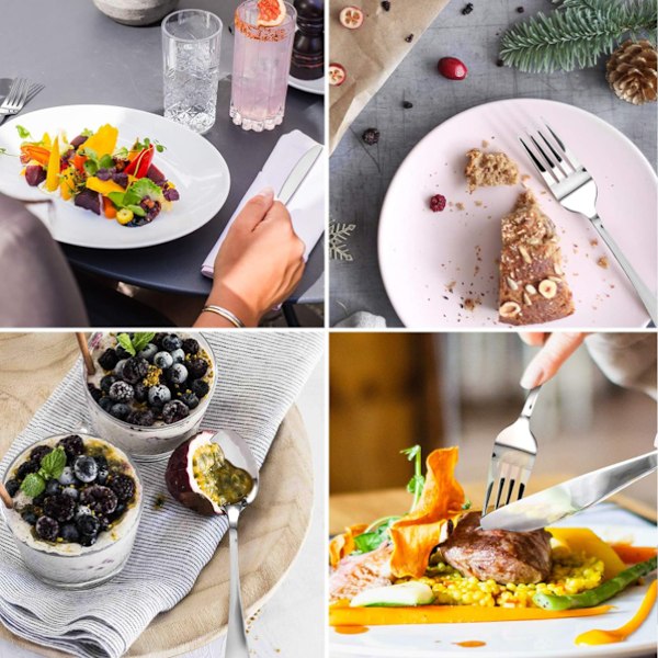 Bestickset i Silver, 16-Delar Satängfinish Bestickset för 4, Knivar/Gafflar/Skedar Ingår, Premium Rostfritt Stål Köksbestickset för Hemmet Original