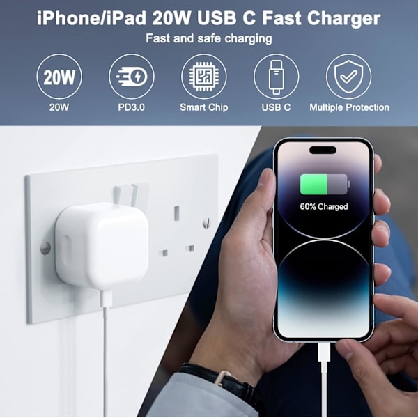 Paris_20W iPhone USB C Snabbladdare med 1M iPhone USB C Snabbladdningskabel