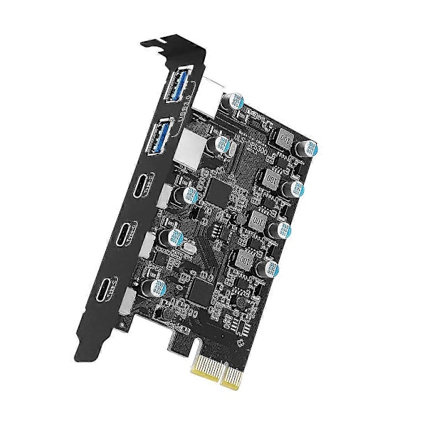 PCIe-laajennuskortti 5 porttiin (3x USB C, 2x USB 3.0-A) PCI Express -laajennuskortti Windows 10/8/.pa -käyttöjärjestelmille