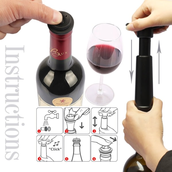 Vacu Vin Black Pump med Wine Saver-proppar - Håller vinet fräscht