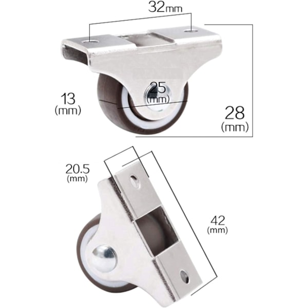 Møbelruller for tung last + skruer - 25mm 40KG - 4 små ruller uten møbelbrems - ingen merker & stille