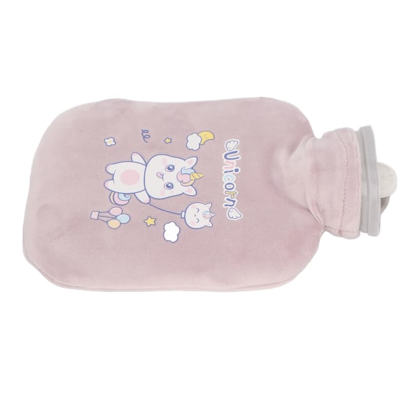 Varmtvandsflaske med blødt betræk Bærbar elevhjem sød tegneseriemønster PVC varmtvandspose 500 ML Pink Lilla