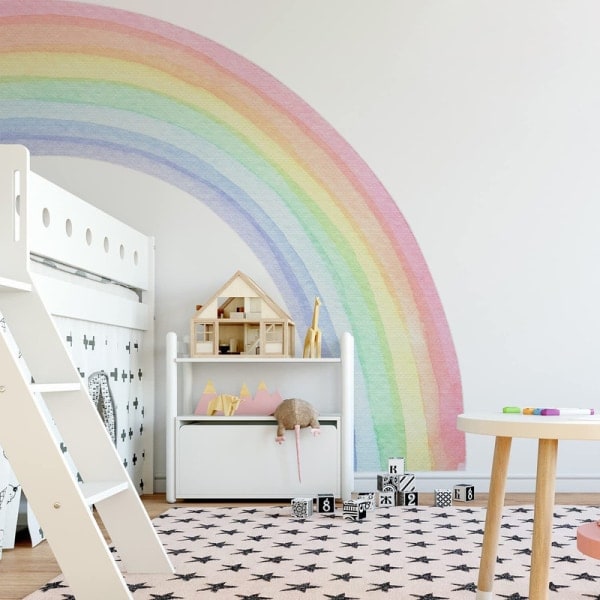 Store akvarellregnbue veggklistremerker, Boho Rainbow veggklistremerker L