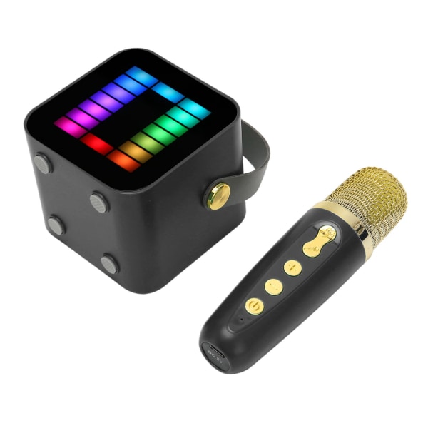 Mini Karaoke Maskinsæt RGB Pickup Light Digital Processing Chip Håndholdt bærbar Bluetooth-højttaler med mikrofon Sort