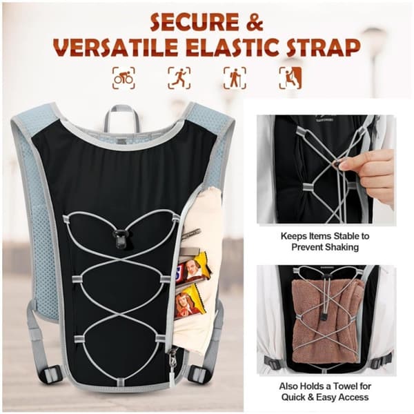 Hydreringsvest for løping, pustende polyester, refleksstriper, telefonholder, for løping, sykling og maraton, svart
