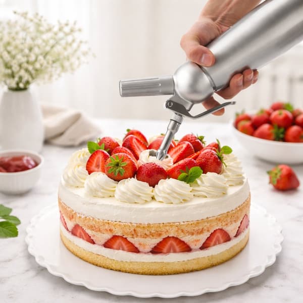 Flødeskumsdispenser 500 ml aluminium med dyser i rustfrit stål, professionel flødemaskine til desserter, kaffe og bagværk, sølv