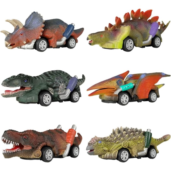 Dinosaur Toy Pull Back Cars, 6 kpl Dino Toys for 3-åring