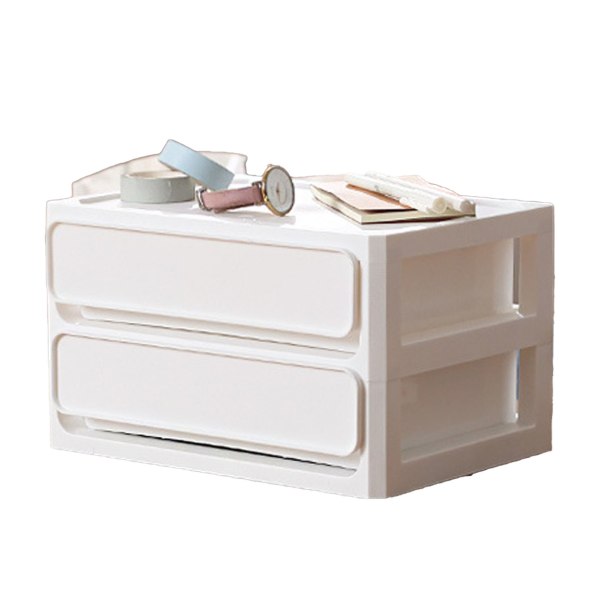Förvaringslåda Multi Stapelbar Dammtät skrivbordsförvaringsbox Organizer för studenthem Kosmetik 2 lager Vit