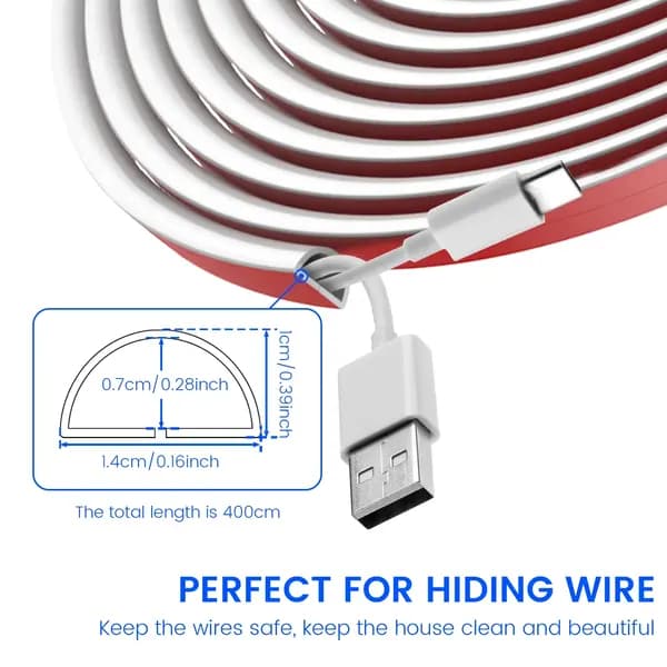 Self-adhesive cable organizer, flexible, paintable cable hider for TV and speaker cables, white, 6 meters