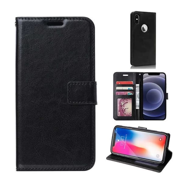 iPhone XS Max Plånboksfodral Svart Läder Fodral—pa