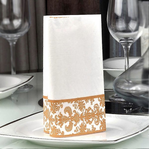 100 stk. Gulltrykk Engangs Serviett Papirservietter med Trykk for Restaurant og Hotell ( + Wh.pa