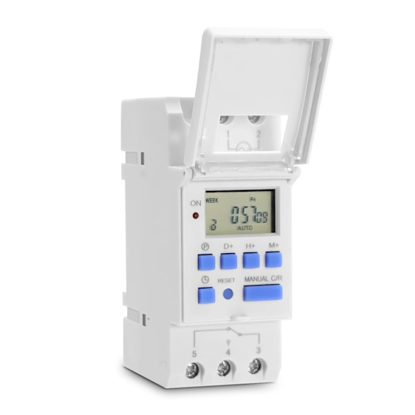 LCD-display timer, 220°C, 15A, ugentlig, programmerbart relæ, til gadebelysning og husholdningsapparater.