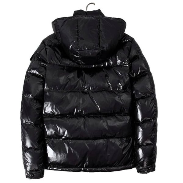 Miesten talvi lyhyt kiiltävä pystykaulus vedenpitävä huppu untuvatakki musta M black M