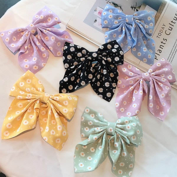 6:a Kvinnor Big Bow Hårklämma Sweet Chiffong Bowknot Barrette Hairp