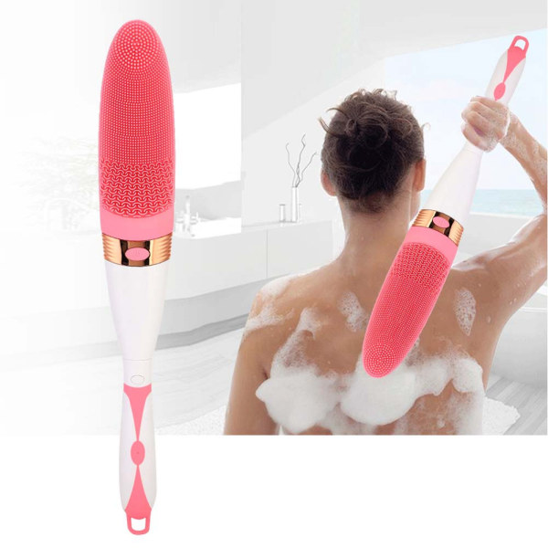 Multi elektrisk badborste Långt handtag kroppsrengöringsborste Badmassager (rosa)