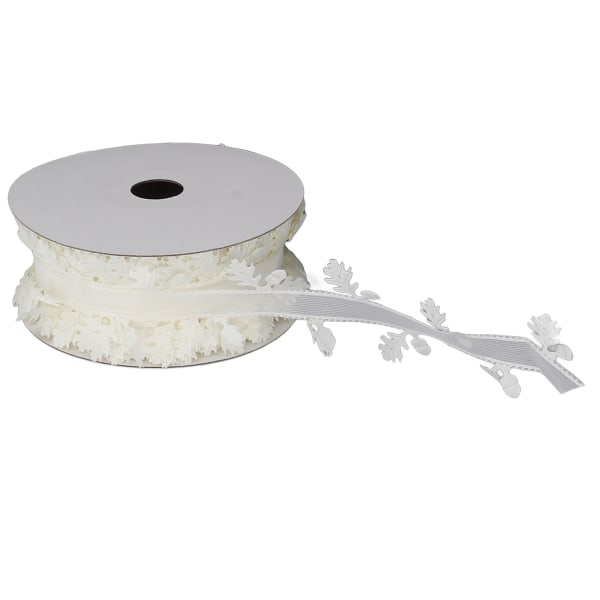 Bladformet blondebånd DIY Bryllupspolyesterbånd til gaveindpakning af kranse 4 cm (hvid)