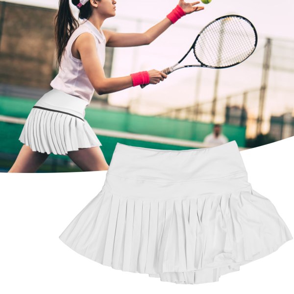 Sommer plissert skjørt Myk pustende hvit tennisshortsskjørt med lommer for jente kvinner Fitness XL