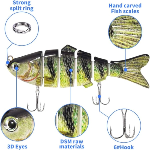 Fiskedrag for basöring 97 mm multi simbeten Långsamt sjunkande bioniska simbasbeten Naturtrogna fiskebeten, 3-pack (pakke med 3-B)