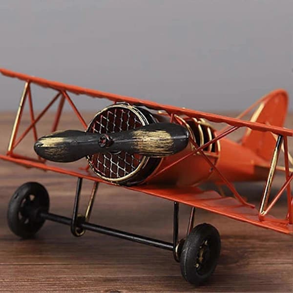 Vintage Metallflygplan Hantverk Retro Flygplansmodell Biplan Flygplansprydnader