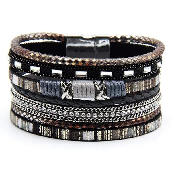 Læder Multilayer Armbånd Dame Magnetisk Lukning