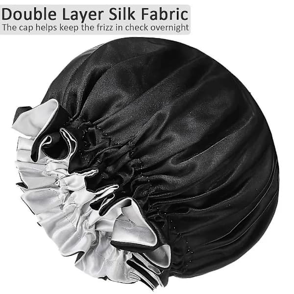 Silke Bonnet til Naturligt Hår Bonnets til Sorte Kvinder, Satin Bonnet til Langt Hår Hue til Søvn, sort