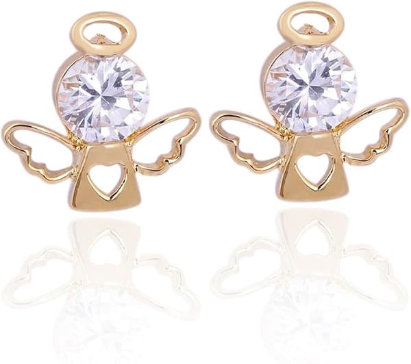 Förgyllda Charm Grønne Runde Kubiske Zirkonia Lykkelige Engel Design Mini Post Stud Øreringe