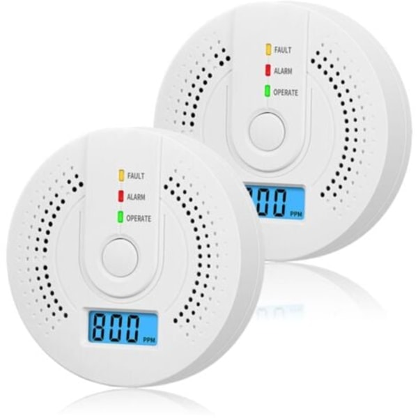 2-pack batteridrivna kolmonoxidvarnare med digital LCD-skärm för hem, kök, restaurang, hotell, kontor - Batterier ingår ej.pa
