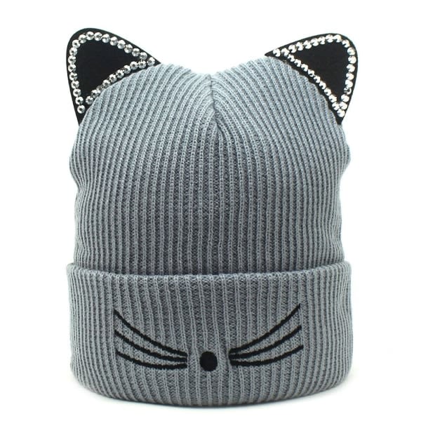 Strikket Cat Skullies Beanie Warm Woman Cap RØD rød red