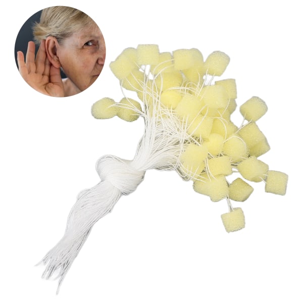 50 st hörapparat öronskydd mjuk svamp öronpropp hörapparattillbehör med sladdar Gul