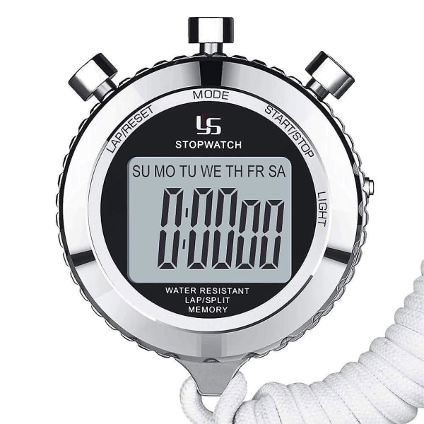 Metall stopur, 1/100:e sekund 2 varvminne, klokke daglig digital timer