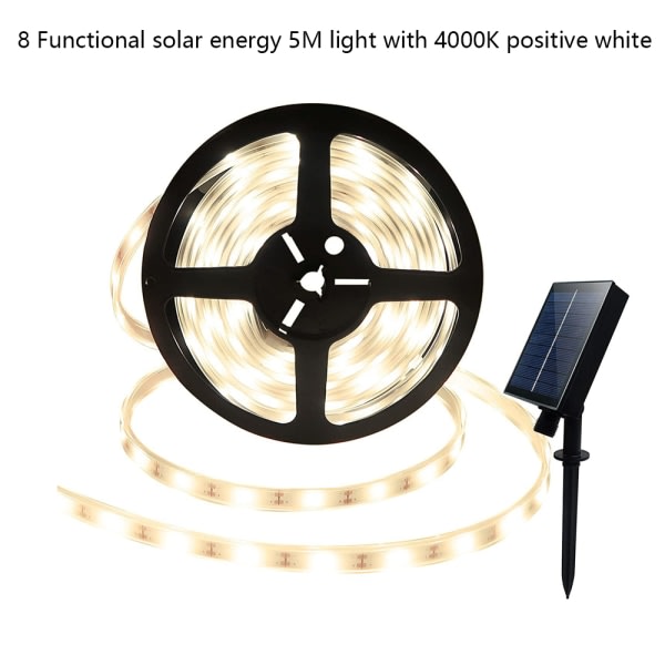 Outdoor Solar LED Light Bar, 8 posisjoner, Solar Flexibel Vattentät White 5M