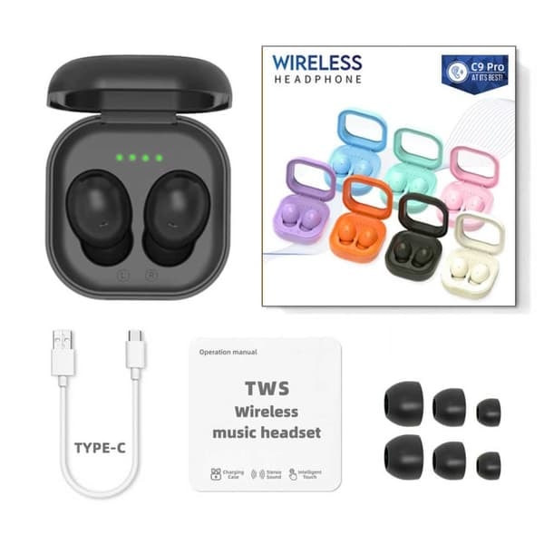 C9 Pro Trådløse Bluetooth Hodetelefoner TWS 5.3 Svart—pa