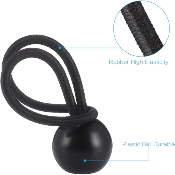 35×Svart Bungee Bungee Ball (20CM) Presenning Bungee Core Slitstark