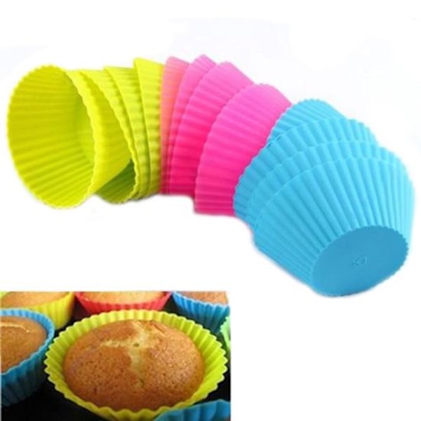 3/5/6/10/12 stk Bløde Silikon Runde Kage Muffins Chokolade Cupcake Foringer Bagekop Form Matches the image 12Pcs